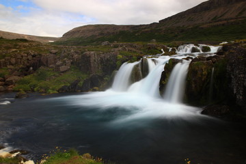 One of the levels of the Dynjandi waterfall (Fjallfoss) in the Westfjords, Iceland, on a July day