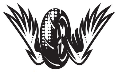 Vector monochrome pattern with wheel, wings on a motorcycle theme