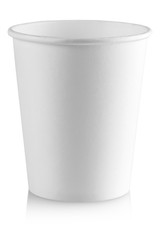 The blank white paper cup  isolated on white background