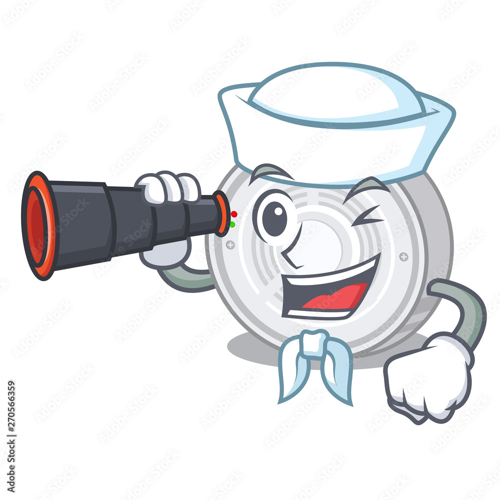 Poster Sailor with binocular smoke detector in the cartoon shape