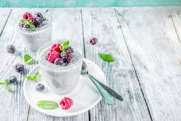 Summer sweet berry dessert with chia seeds