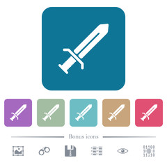 Sword flat icons on color rounded square backgrounds