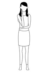 young woman cartoon black and white