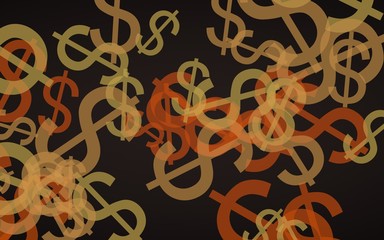 Multicolored translucent dollar signs on dark background. 3D illustration