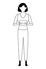 young woman cartoon black and white