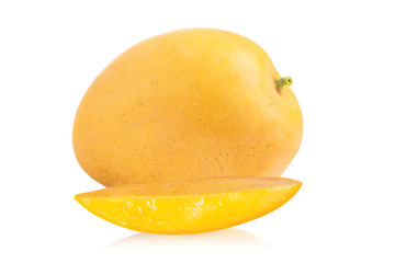 Fresh Yellow Mango on white background, Mango with Slice on white background, Mango isolated on...