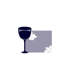 Flat design wine logo - glass of wine, lettering and grape leaves closeup. Wine Celebration - Wine Glass Icon