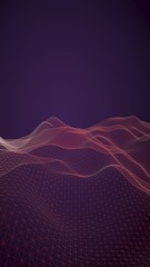 Abstract landscape background. Cyberspace purple grid. hi tech network. 3D illustration