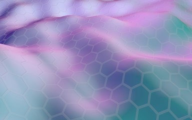 Colorful honeycomb with a gradient color on a light background. Perspective view on polygon look like honeycomb. Wavy surface. Isometric geometry. 3D illustration