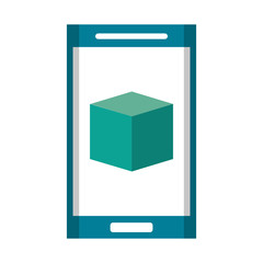 Smartphone with cube on screen symbol Vector illustration