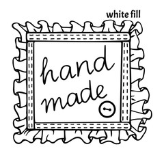 Hand drawn textile patch with seam, button and handwritten inscription 