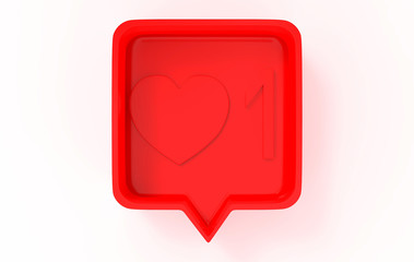 social media notification love like heart icon in red rounded square pin isolated on white. 3d illustration