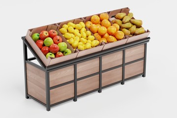 Realistic 3D Render of Stand with Fruit