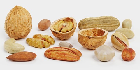 Realistic 3D Render of Nuts Collection