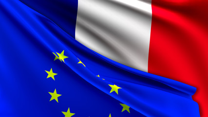 France and European Union Relations Concept - Merged Flags of France and the EU 3D Illustration