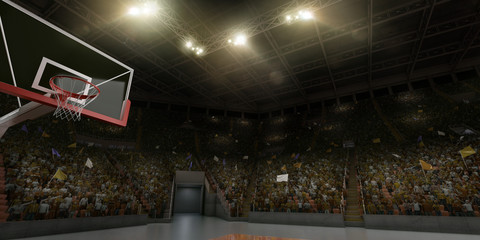 Professional basketball arena. Tribunes with sport fans. 3D illustration © Alex