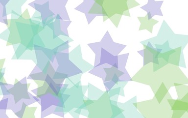 Multicolored translucent stars on a white background. Green tones. 3D illustration