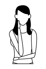 young woman cartoon black and white