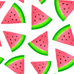 Fototapete Wassermelone Nahtloses Muster mit Wassermelone. Aquarell handgezeichnete Illustration
