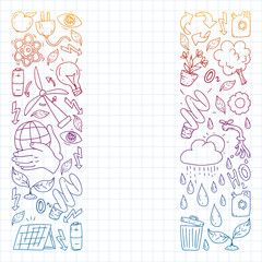 Vector logo, design and badge in trendy drawing style - zero waste concept, recycle and reuse, reduce - ecological lifestyle and sustainable developments icons. gradient