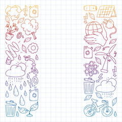 Vector logo, design and badge in trendy drawing style - zero waste concept, recycle and reuse, reduce - ecological lifestyle and sustainable developments icons. gradient