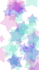 Multicolored translucent stars on a white background. Pink tones. 3D illustration