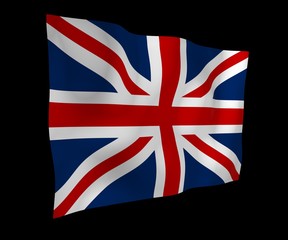 Waving flag of the Great Britain on dark background. British flag. United Kingdom of Great Britain and Northern Ireland. State symbol of the UK. 3D illustration