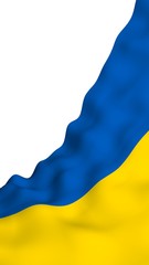 The flag of Ukraine on a white background. National flag and state ensign. Blue and yellow bicolour. 3D illustration waving flag