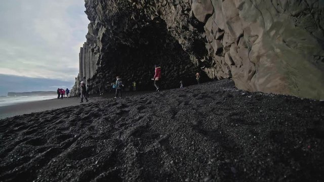 Stunning Reynisfjara beach with black sand on Iceland