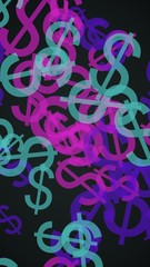 Obraz premium Multicolored translucent dollar signs on dark background. Red tones. 3D illustration