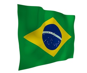 Waving flag of Brazil. Ordem e Progresso. Order and progress. Rio de Janeiro. South America. State symbol. 3d illustration