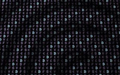 Bitcoin and currency on a dark background. Digital crypto symbol. Currency bubble, wave effect, market fluctuations. Business concept. 3D illustration