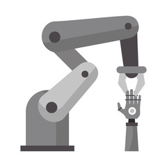 Hydraulic arm holding bionic hand Vector illustration