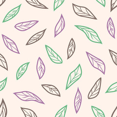 Vector illustration of tree leaves on beige background. Seamless pattern of classic style and soft colours. Flat design for design and textile products
