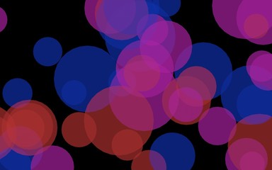 Multicolored translucent circles on a dark background. Red tones. 3D illustration