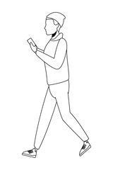 young man cartoon black and white