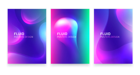 Trendy colorful posters set design, fluid geometric abstract shapes	