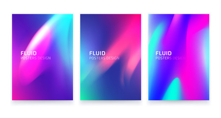 Trendy colorful posters set design, fluid geometric abstract shapes	