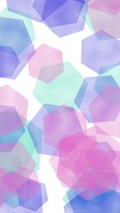 Multicolored translucent hexagons on white background. Vertical image orientation. 3D illustration