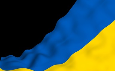 The flag of Ukraine on a dark background. National flag and state ensign. Blue and yellow bicolour. 3D illustration waving flag