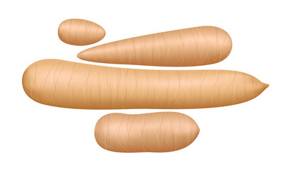 raw cassava fresh isolated on white background, cassava cut slice for tapioca flour industry or ethanol industry, pile yucca cassava tuber, raw manioc cassava in top view