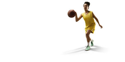 Fototapeta na wymiar Isolated Female basketball player with ball on white background