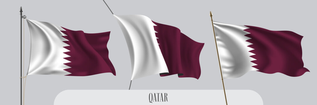 Set of Qatar waving flag on isolated background vector illustration