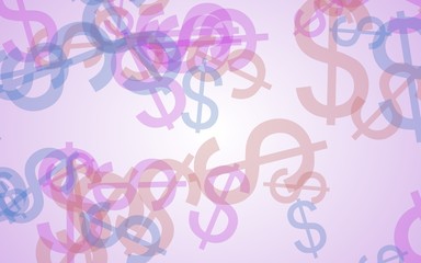 Multicolored translucent dollar signs on white background. Red tones. 3D illustration