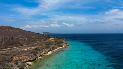 Fototapeta na wymiar Aerial view over a beautiful beach near Soto - Curaçao/Caribbean /Dutch Antilles