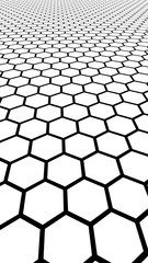 Black honeycomb on a white background. Perspective view on polygon look like honeycomb. Isometric geometry. Vertical image orientation. 3D illustration