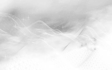 White abstract background. Hi tech network. Cyberspace grid. Outer space. Starry outer space texture. 3D illustration