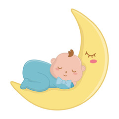 baby sleeping on the moon vector illustration