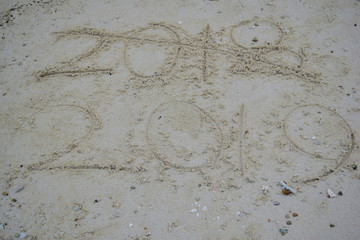 New Year 2019 replace 2018 on the sea beach and Traveling concept
