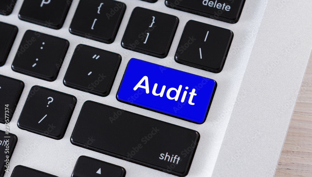 Aufkleber Blue button with word Audit on computer keypad